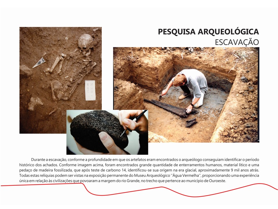 Foto com texto explicando sobre as Escavações